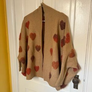 Tan Heart-Pattern Open Front Cardigan Sweater